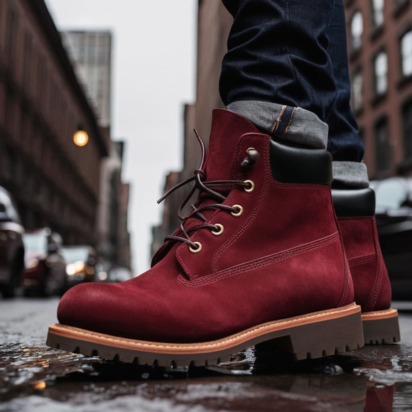 Burgundy Suede Leather Appoggio Ankle Rugged Lace Up Combat Hiking Boots with Chunky Track Sole