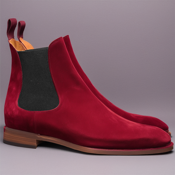 Flat Feet Shoes - Burgundy Suede Leather Fenland Slip On Chelsea Boots with Arch Support