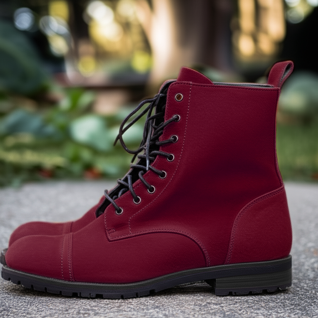 Burgundy Suede Leather Belinda Chunky Hiking Combat Lace Up Zipper Boots