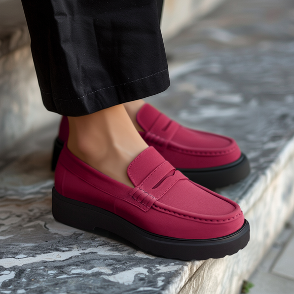 Burgundy Suede Leather Aristide With Thick Sole Loafers