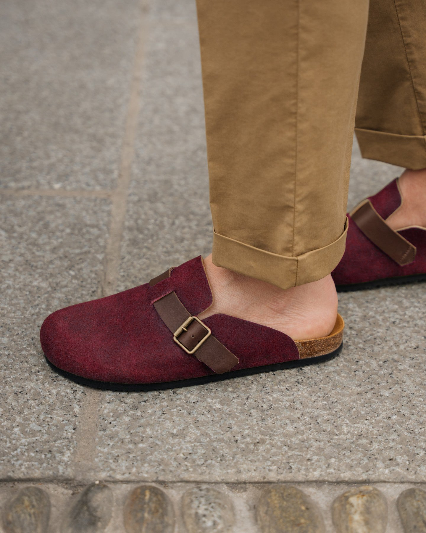 Burgundy Suede Leather Pedestal Platforms Clogs - Summer 2024 Collection