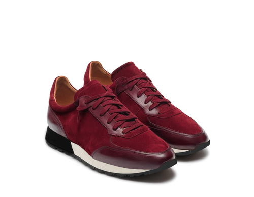 Burgundy Suede Leather Nausori Lace Up Running Sneaker Shoes