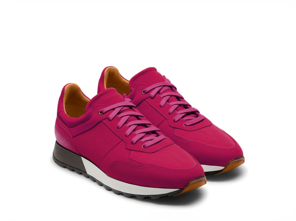 Burgundy Suede Leather Nausori Lace Up Running Sneaker Shoes