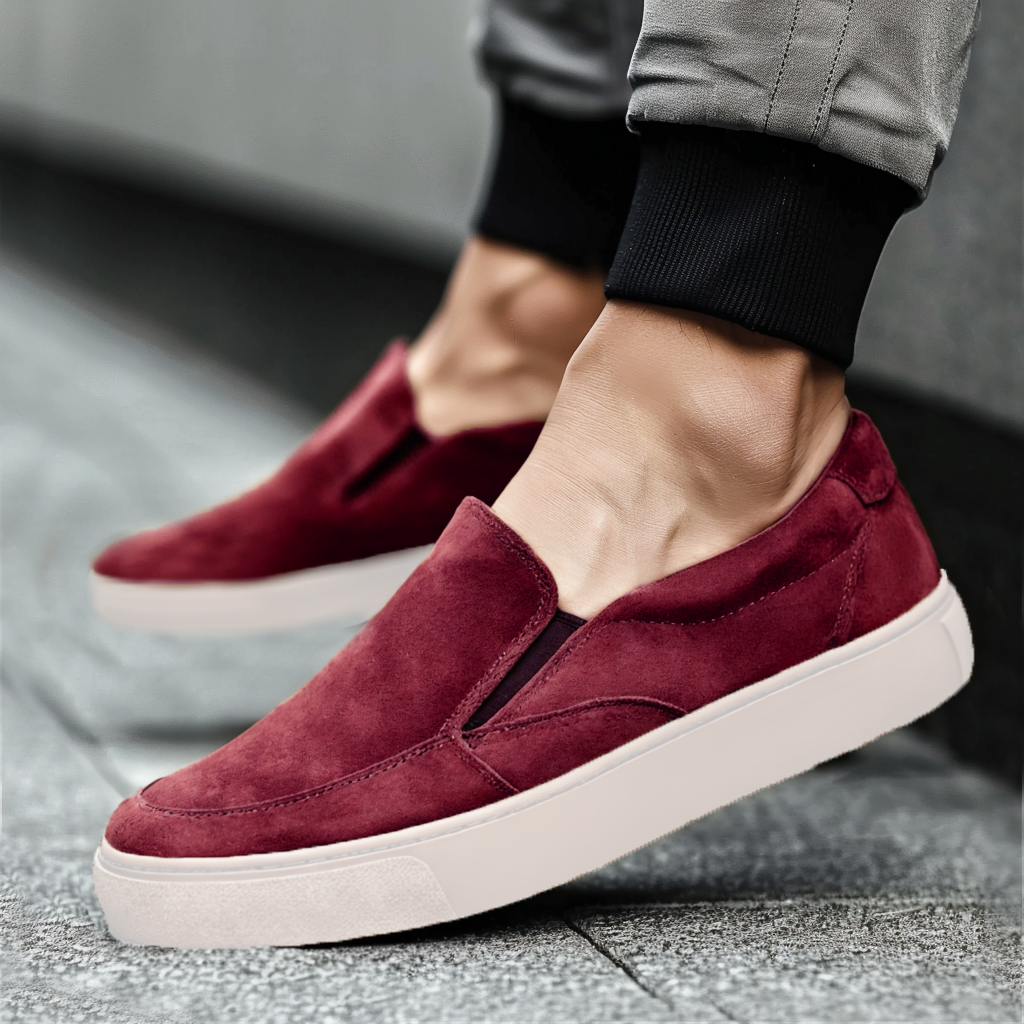 Burgundy Suede Leather Wheat Whisper Slip On Sneakers  - Summer 2024 Collection