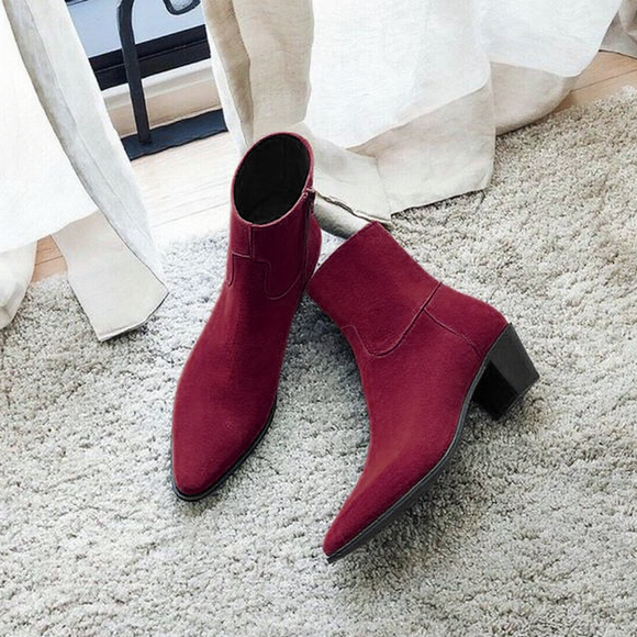 Burgundy Suede Leather Fiorina Slip On Zipper Pointed Boots for Men - AW24