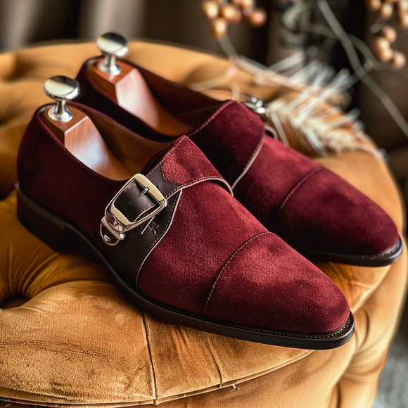 Burgundy Suede Umberto Monk Straps Costoso Italiano