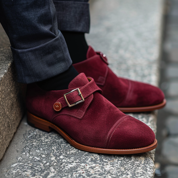 Burgundy Suede Urbano Monk Straps