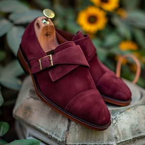 Burgundy Suede Valentino Monk Straps