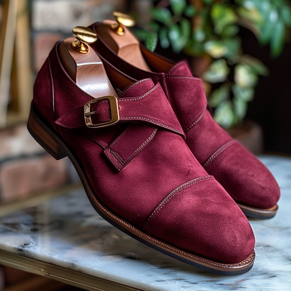 Burgundy Suede Valerio Monk Straps