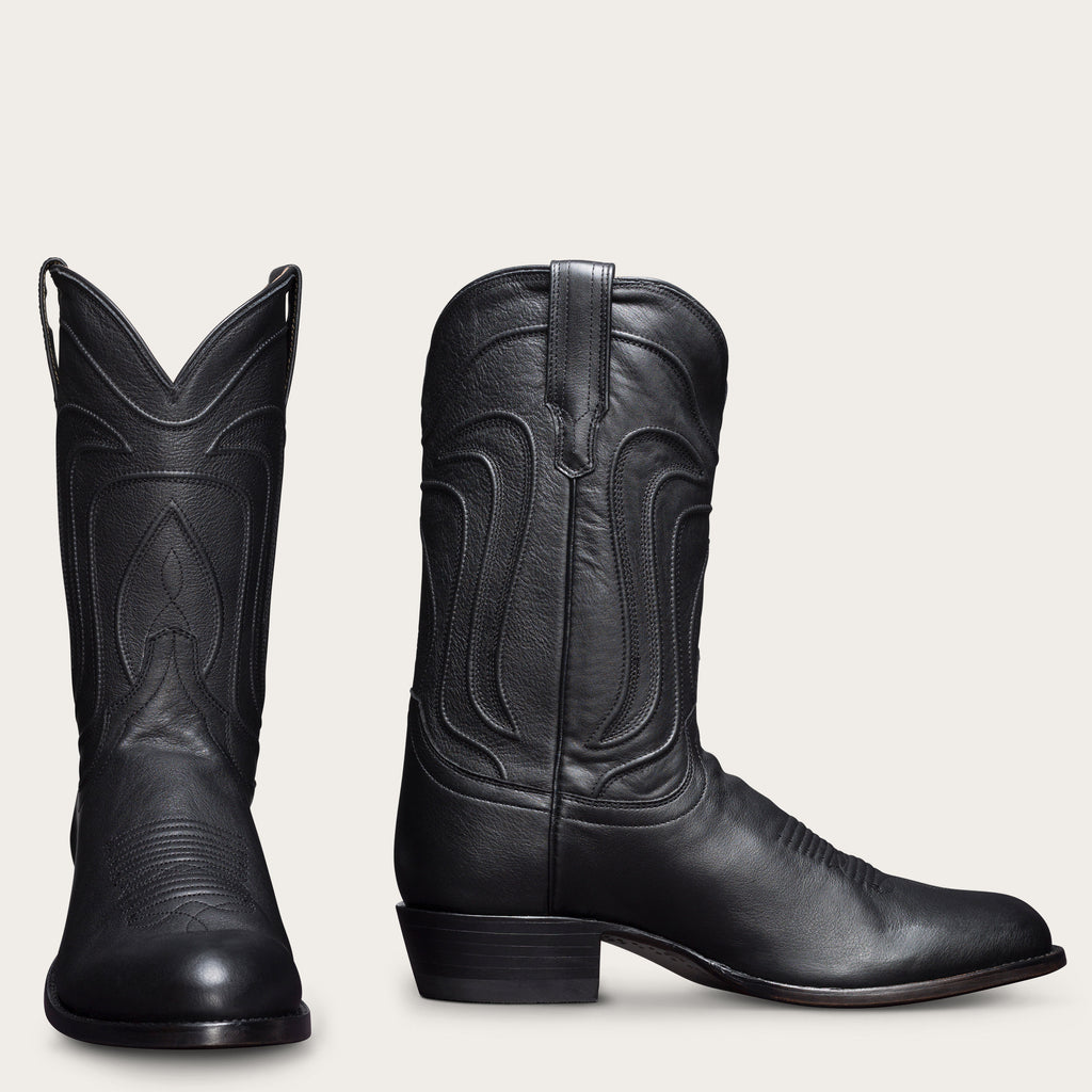 Black Leather Renovaux Slip On Zipper Western Cowboy Boots - AW24