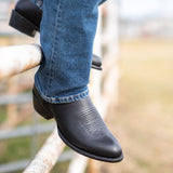 Black Leather Renovaux Slip On Western Cowboy Boots