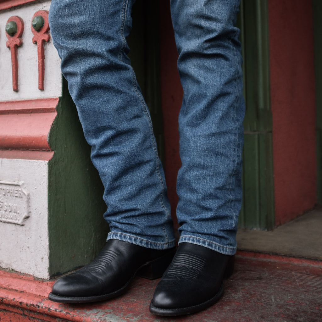 Black Leather Renovaux Slip On Western Cowboy Boots