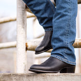 Black Leather Renovaux Slip On Western Cowboy Boots
