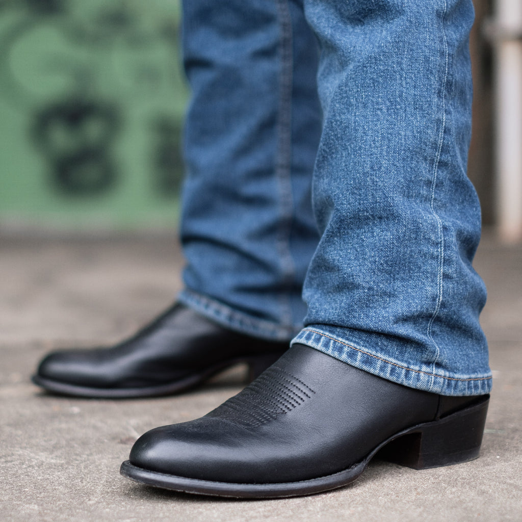 Black Leather Renovaux Slip On Western Cowboy Boots