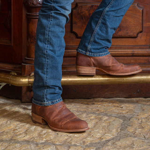 Height Increasing Tan Leather Renovaux Slip On Zipper Western Cowboy Boots - AW24