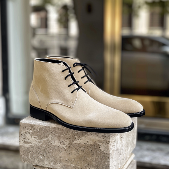 Beige Suede Federico Lace Up Chukka Boots