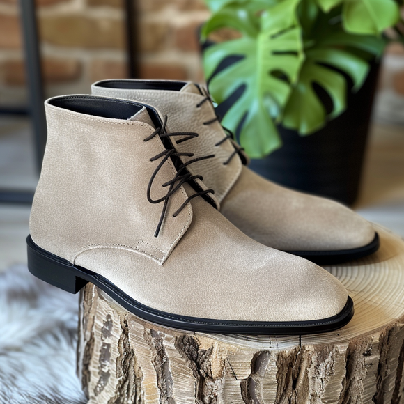 Beige Suede Fabio Lace Up Chukka Boots