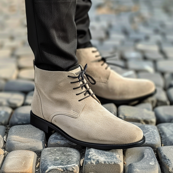 Beige Suede Fausto Lace Up Chukka Boots