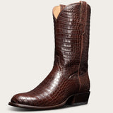 Brown Croc Print Leather Hargrave Slip On Western Cowboy Boots 