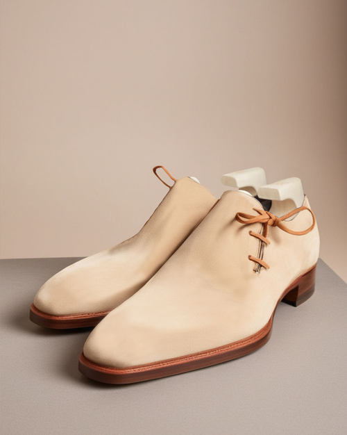 Cream Suede Leather Camria Whole Cut Oxfords - Formal Shoes