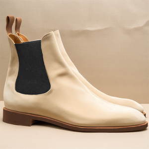 Flat Feet Shoes - Cream Suede Leather Fenland Slip On Chelsea Boots with Arch Support