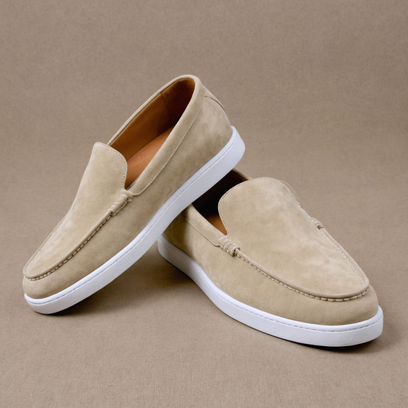 Cream Suede Leather Magnus Slip On Sneakers