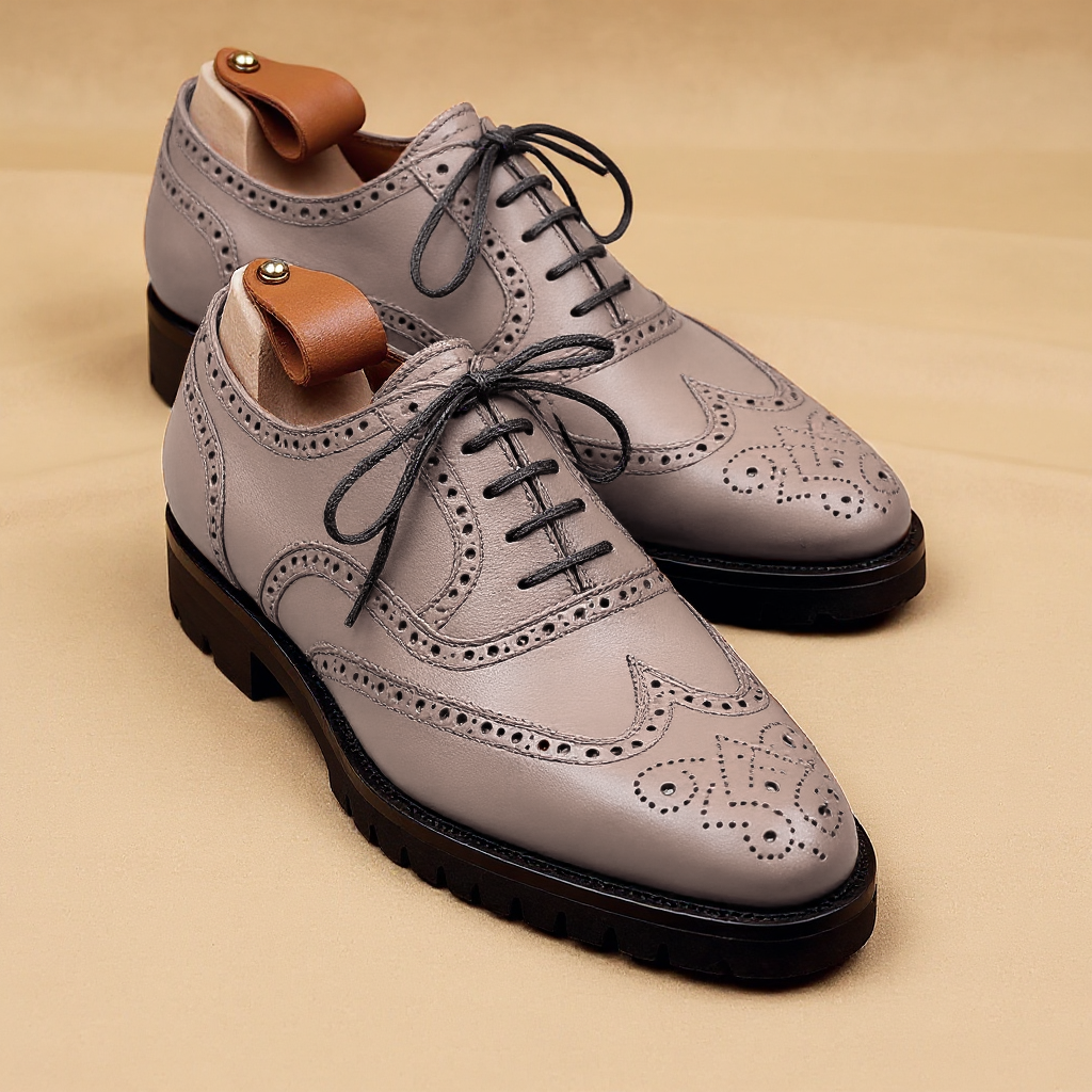 Cream Leather Rene Brogue Chunky Oxfords Shoes WORK EDITION