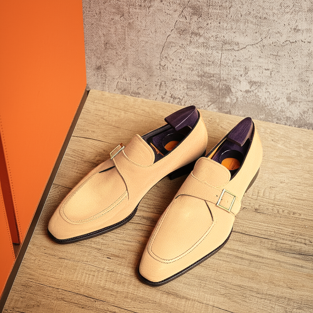 Cream Suede Leather Algarve Single Monk Straps - AW24
