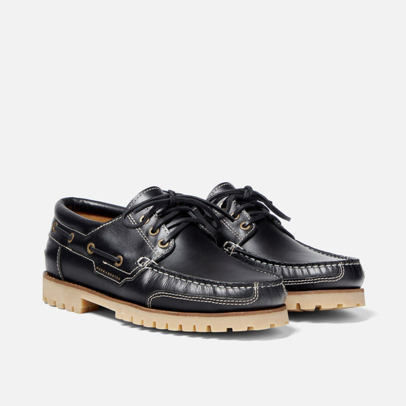 Black Leather Inizio With Tan Sole Boat Shoe