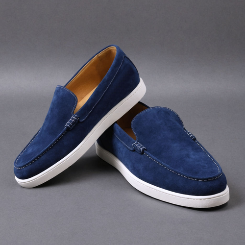 Dark Blue Suede Leather Magnus Slip On Sneakers