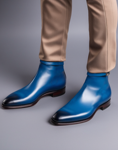 Blue Leather Cracio Slip On Jodhpur Boots