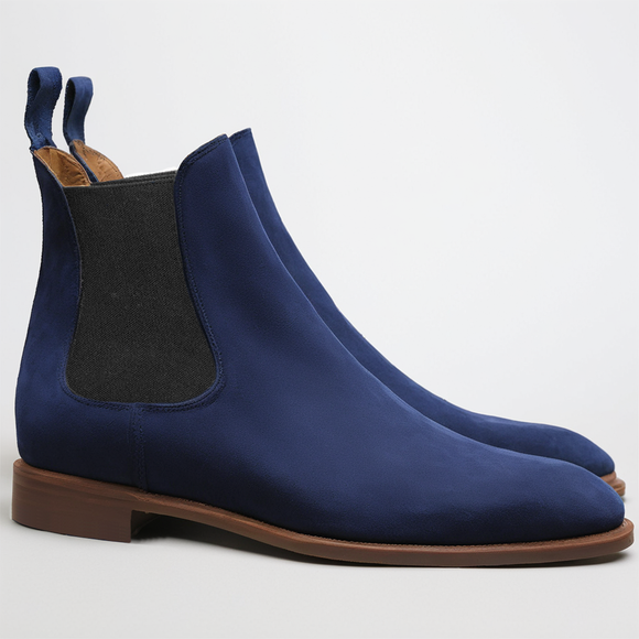 Flat Feet Shoes - Dark Blue Suede Leather Fenland Slip On Chelsea Boots with Arch Support