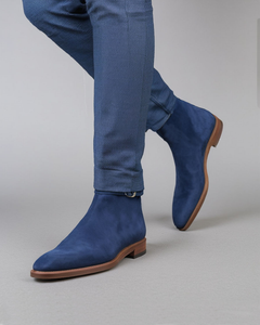 Dark Blue Suede Leather Amarante Slip On Jodhpur Boots