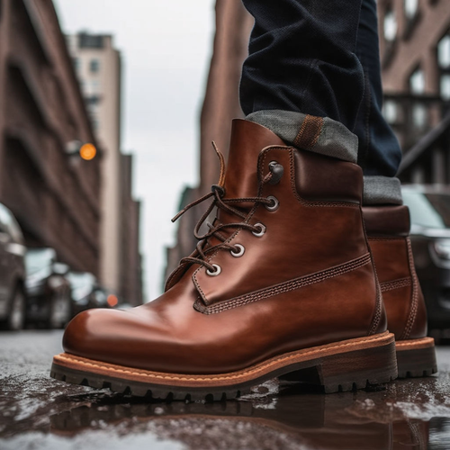 Dark Brown Leather Appoggio Ankle Rugged Lace Up Combat Hiking Boots with Chunky Track Sole