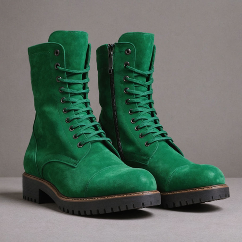 Dark Green Oriella Lace Up Chunky Derby Boots with Zipper and Track Sole - AW24 - Hiking and Trekking Boots