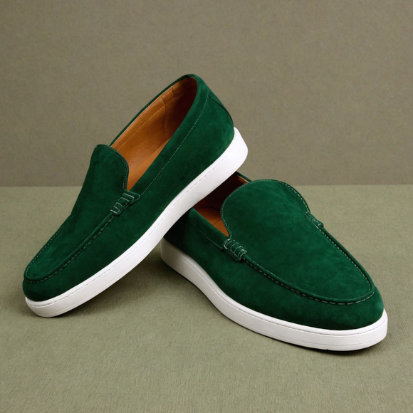 Dark Green Suede Leather Magnus Slip On Sneakers