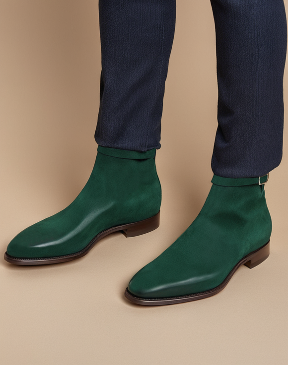 Dark Green Suede Leather Cracio Slip On Jodhpur Boots