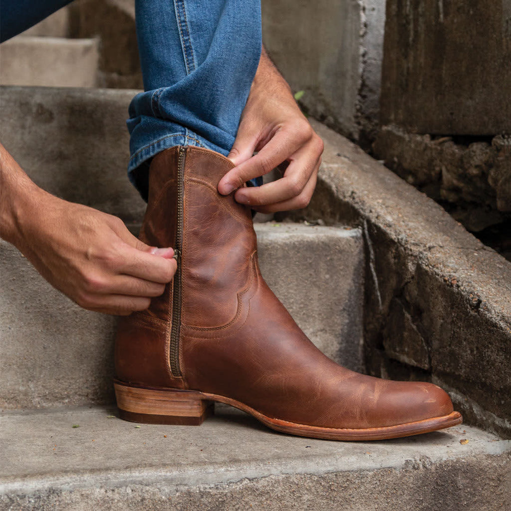 Tan Leather Barstow Slip On Zipper Western Cowboy Boots