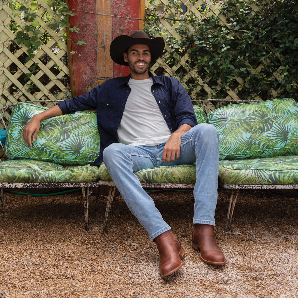Tan Leather Barstow Slip On Zipper Western Cowboy Boots