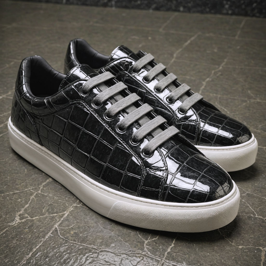 Black Croc Print Leather NiccolÃ² Lace Up Sneakers