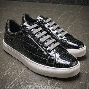 Black Croc Print Leather Niccolò Lace Up Sneakers