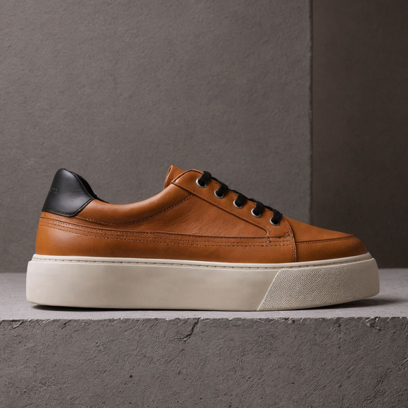 Tan Leather Dante With Thick Sole Sneakers