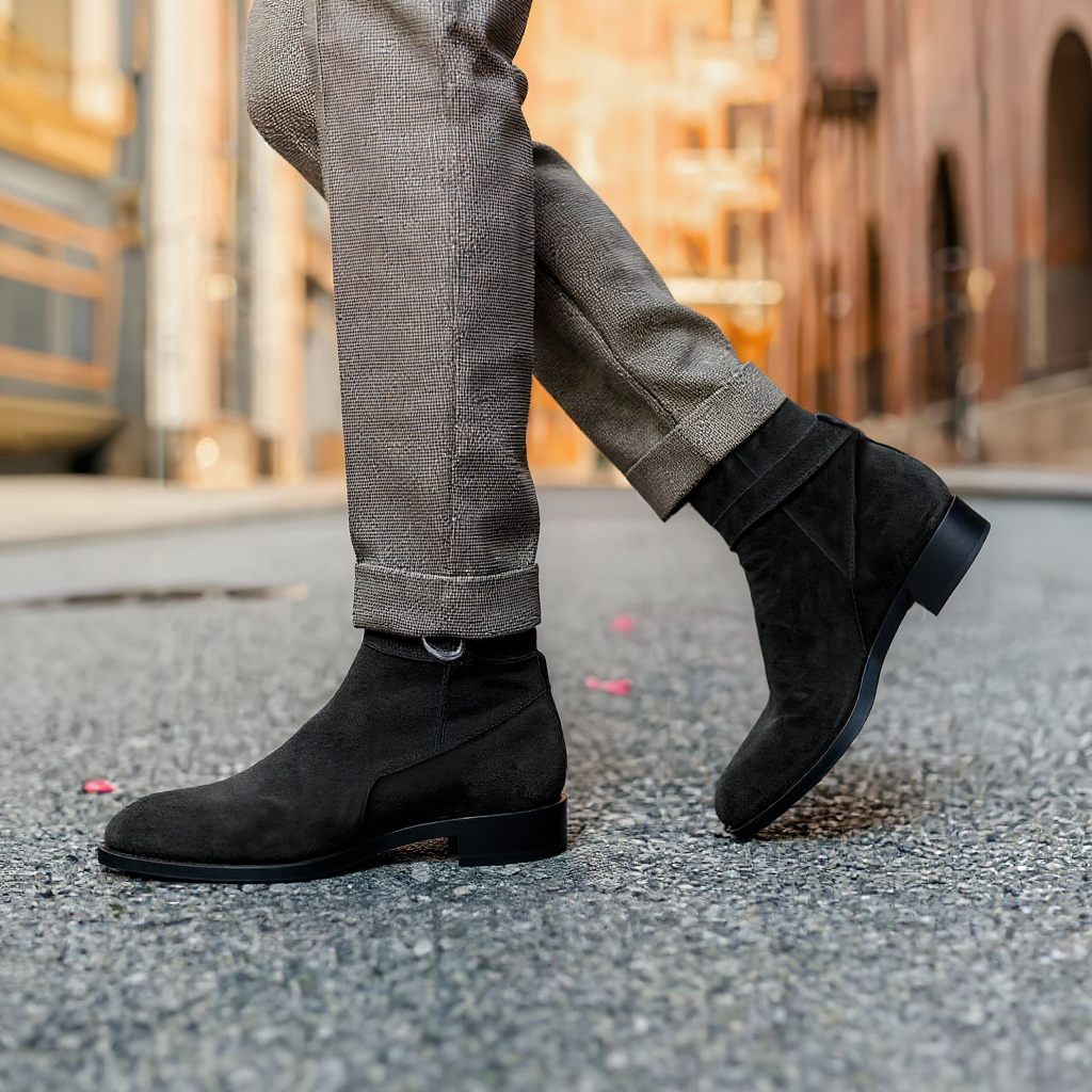 Black Suede Leather Amarante Slip On Jodhpur Boots