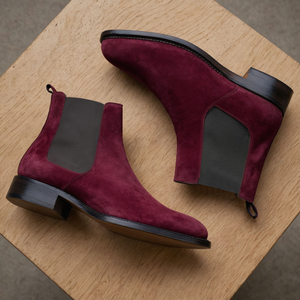 Burgundy Suede Leather Seville Slip On Chelsea Boots