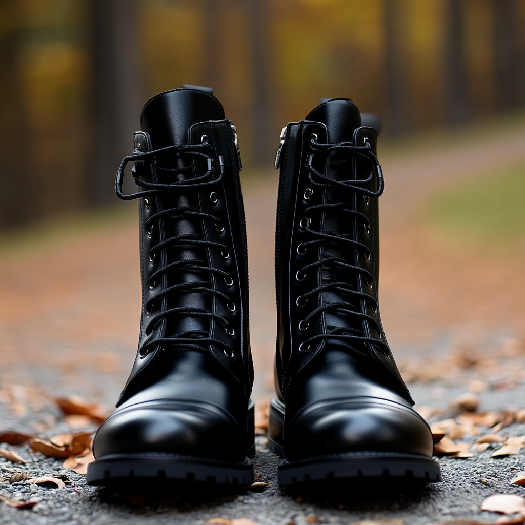 Black Leather Belinda Chunky Hiking Combat Lace Up Zipper Boots - AW24 - Hiking and Trekking Boots