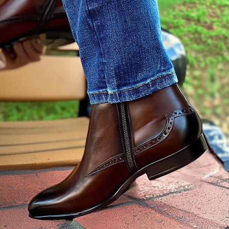 Brown Leather Beja Zipper Boots - ITALIAN AW26