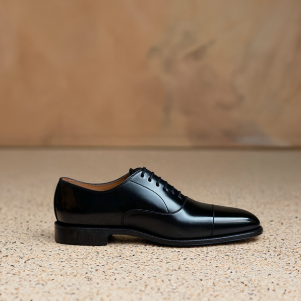 Black Leather Oruro Toe Cap Balmoral Oxford Shoes