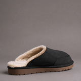 Black Suede Leather Eliana Fur Lined Slippers