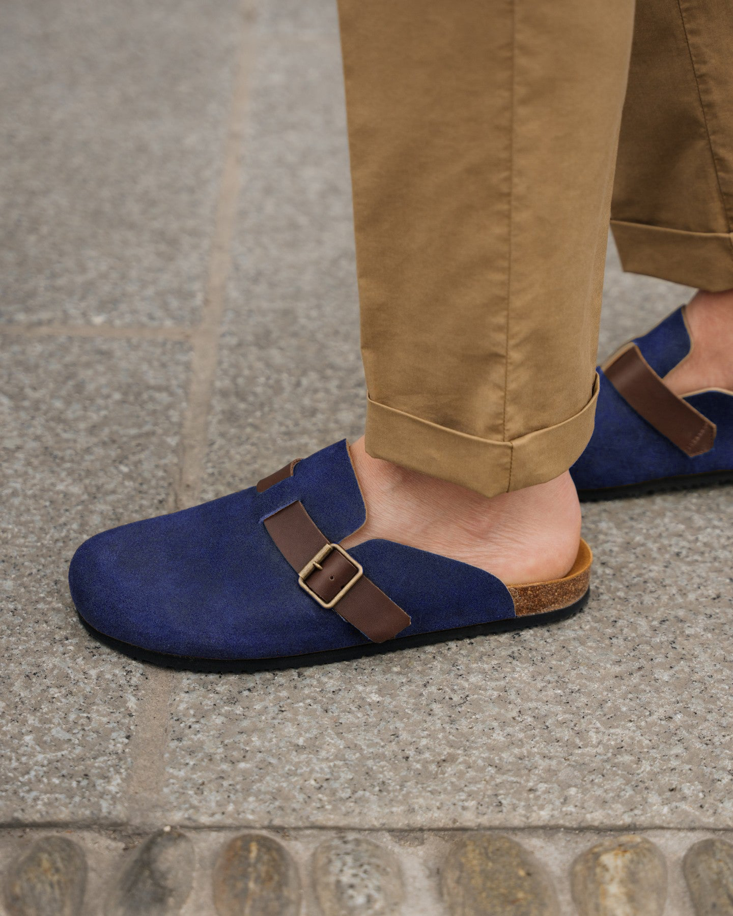 Blue Suede Leather Pedestal Platforms Clogs - Summer 2024 Collection