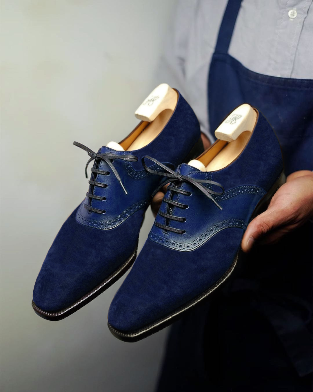 Blue Suede Leather Elowen Brogue Oxfords - Formal Shoes - SS23
